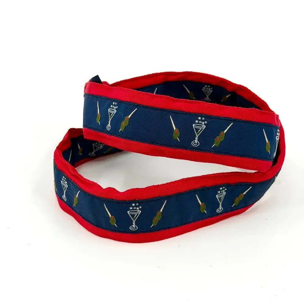 CK Bradley Navy Red Martini Olive Print Ribbon D-Ring Belt
